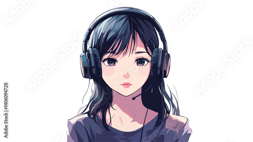 Anime Style Illustration of Girl in Headphones