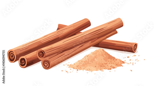 Aromatic Cinnamon Sticks and Powder on White Background