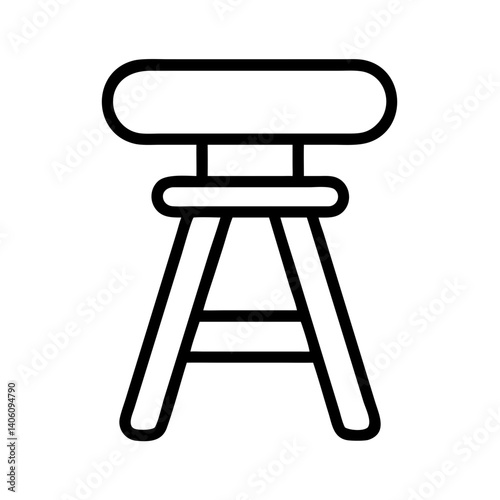 Minimal black line icon of bar stool with round seat and footrest, isolated vector symbol for kitchen, bar, cafe or interior furniture design