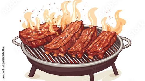 BBQ Rib Cookout Cartoon Vector Illustration