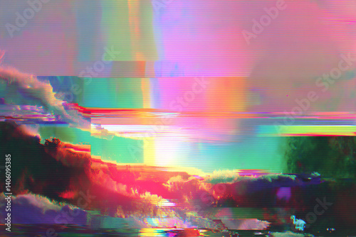 Colorful abstract landscape with glitch effects