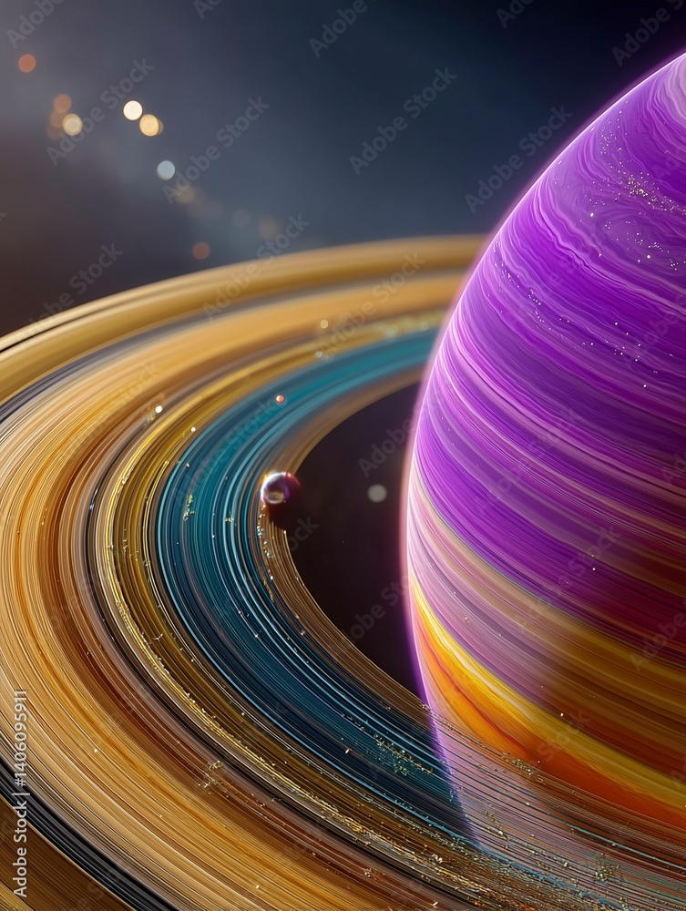 Exoplanet, other galaxies, sci-fi worlds, rings of debris surrounding a planet. Universes. Ai generative