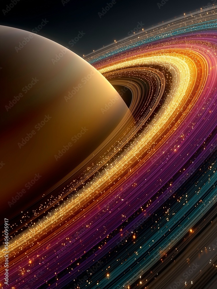 Exoplanet, other galaxies, sci-fi worlds, rings of debris surrounding a planet. Universes. Ai generative