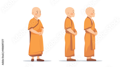 Buddhist Monk Flat Vector Isolated on White Background