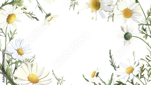 Chamomile Flowers Bouquet Frames Isolated on White Background