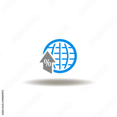 Obraz na płótnie Vector illustration of earth globe and arrow up with percent. Symbol of import tariffs growth. w salonie