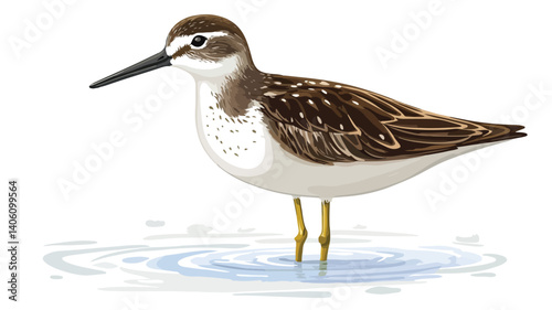 Closeup of Terek Sandpiper in Shallow Water - Detailed Wildlife Photography