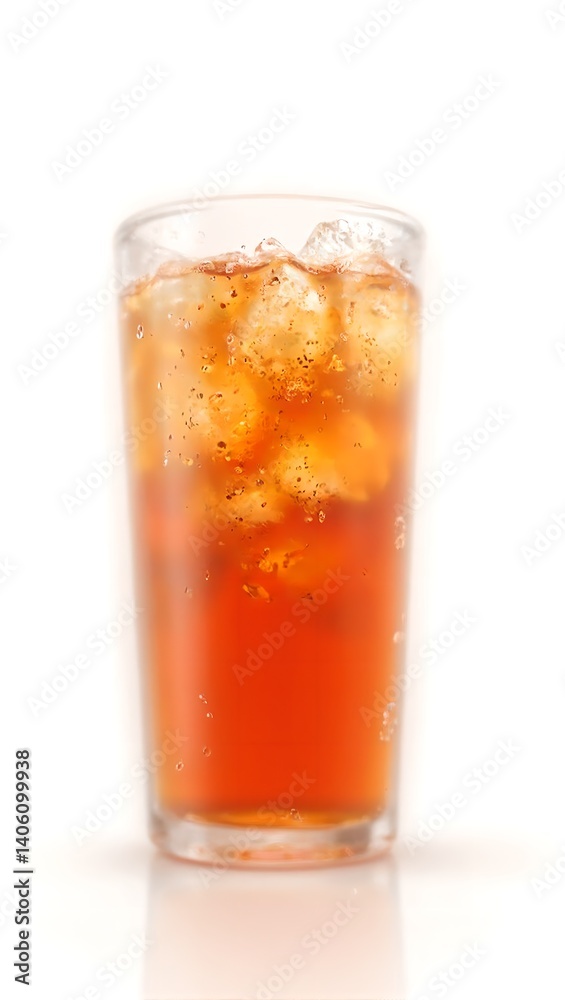 Refreshing iced tea in a stylish glass tumbler showcasing rich amber hues and condensation droplets set against a clean white background Refreshing iced tea in a stylish glass tumbler showcasing rich amber hues and condensation droplets set against a clean white background