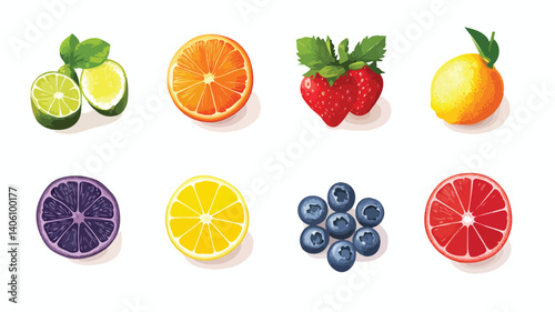 Vibrant Fresh Fruit and Vegetable Vector Illustration for Healthy Eating Concepts
