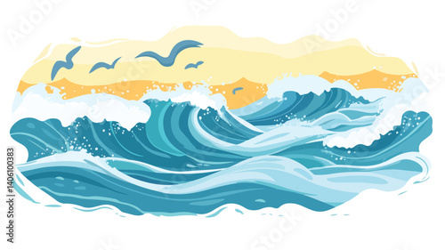 Vibrant Colorful Sea Design on Blue Background Vector Illustration