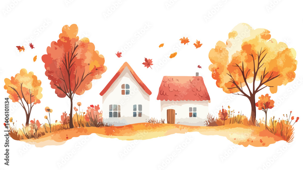 Cozy Watercolor Autumn Clipart Isolated on White Background