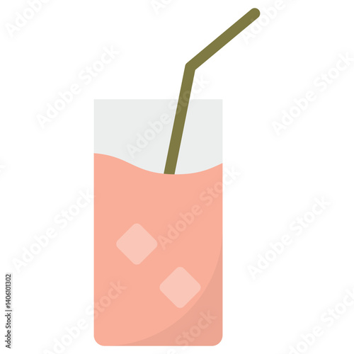 Refreshing Pink Beverage with Ice Cubes and Straw Illustration