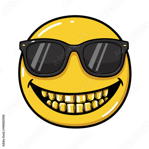 Vector Street Style Emoji with Gold Teeth Sunrise