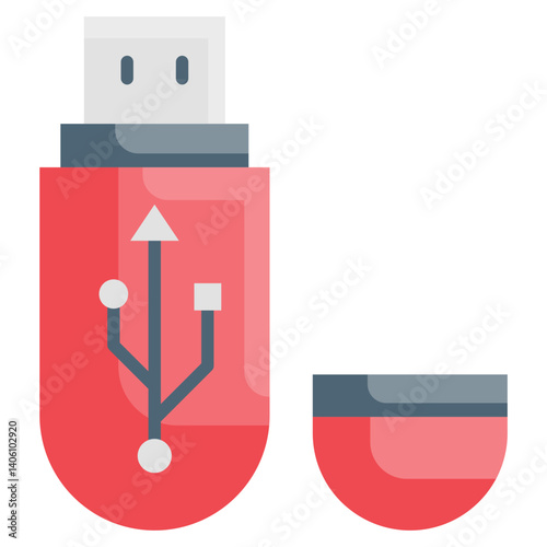Red USB Flash Drive Data Storage Device Icon Illustration