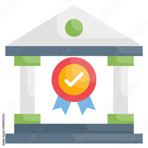 Certified Secure Financial Institution Building Icon Illustration