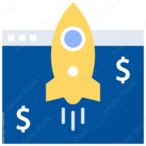 Rocket Launching From Website Screen Towards Dollar Signs Business Startup Success Illustration