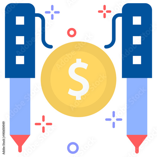 Financial Transaction Between Buildings Icon Illustration