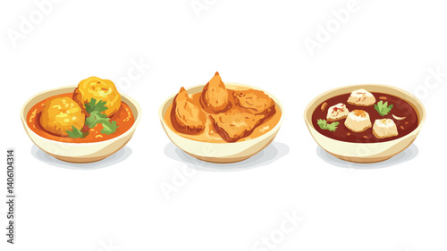 Exquisite Indian Food Dessert Plate Vector Illustration