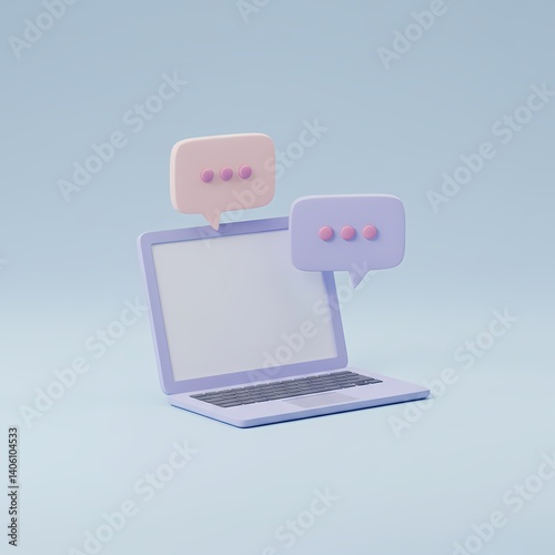 3D Laptop With Speech Bubbles