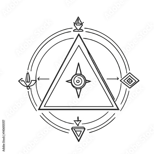 Alchemy symbol, black and white geometric design, mystical energy and transformation representation

