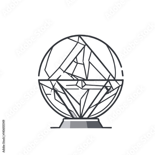 Crystal ball illustration, black and white design, geometric pattern for divination and insight