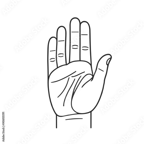 Palmistry hand illustration, black and white design, symbol of divination and self-discovery