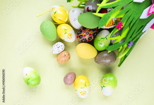 Obraz na płótnie easter celebration concept. Top view photo of colorful easter eggs w salonie
