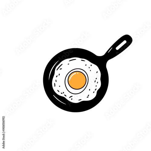 Fried egg in skillet icon in black and white with yellow yolk