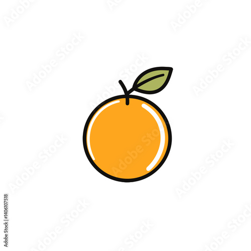 Stylized orange with leaf on white background icon