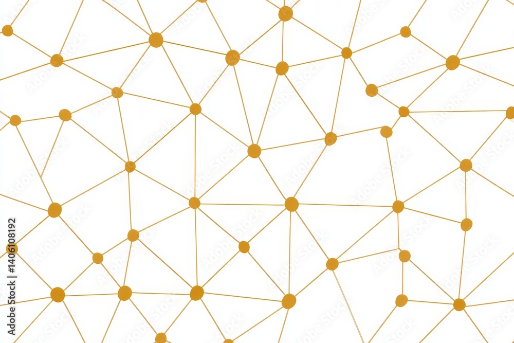 Abstract golden connected nodes and lines network structure on white surface representing technological infrastructure data communication and digital mesh grid in futuristic flat design Abstract golden connected nodes and lines network structure on white surface representing technological infrastructure data communication and digital mesh grid in futuristic flat design
