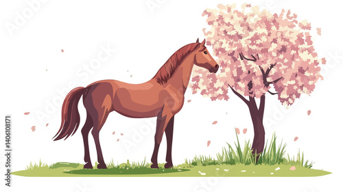 Elegant Brown Horse Illustration on White Background