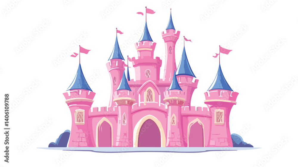 Fototapeta premium Enchanting Pink Fantasy Castle Vector Illustration