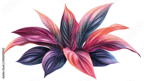 Exotic Plants and Leaves on Isolated White Background