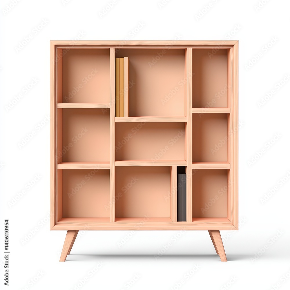 Wooden bookshelf with multiple compartments designed for organized storage in a modern interior setting Wooden bookshelf with multiple compartments designed for organized storage in a modern interior setting