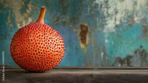 Gac Fruit put on  wood table. photo