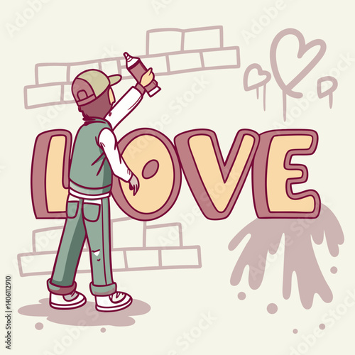 Bold bubble letters spell 'LOVE' with vibrant graffiti and street art flair, perfect for urban-themed digital designs.