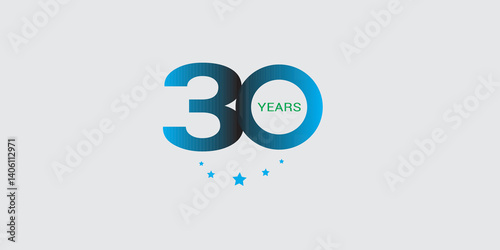 30 years anniversary logo template on gold background. 30th celebrating golden numbers with red ribbon vector and confetti isolated design