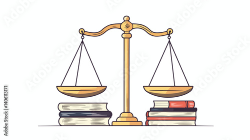 Golden Justice Scale with Books on Ends Vector Illustration