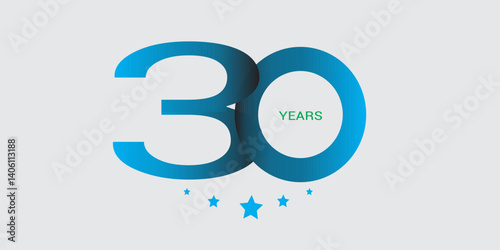 30 years anniversary logo template on gold background. 30th celebrating golden numbers with red ribbon vector and confetti isolated design