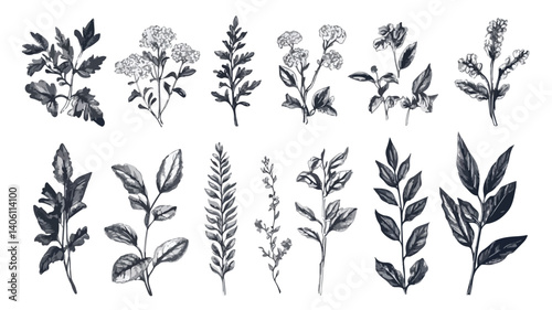 Botanical Plants Pattern Vector Illustration