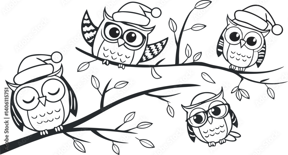 Fototapeta premium Cute Hand-Drawn Owl Vector Set – Line Art EPS Clipart Collection.eps