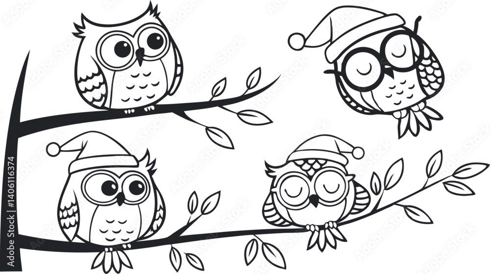 Obraz premium Cute Hand-Drawn Owl Vector Set – Line Art EPS Clipart Collection.eps