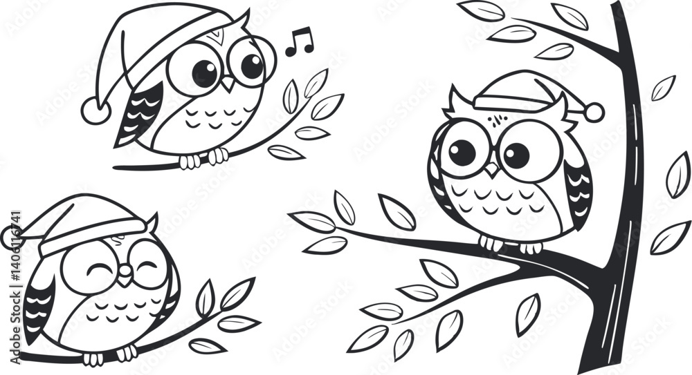 Fototapeta premium Cute Hand-Drawn Owl Vector Set – Line Art EPS Clipart Collection.eps