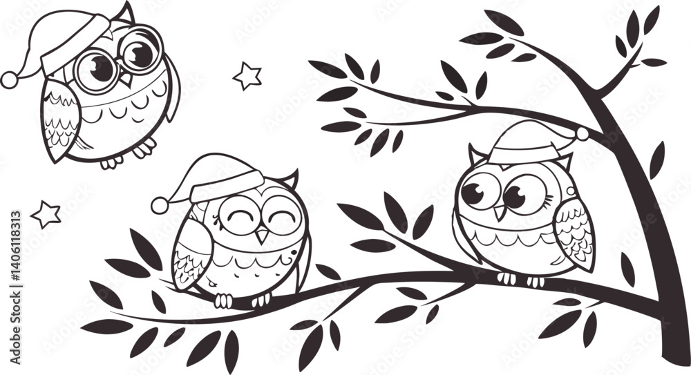 Fototapeta premium Cute Hand-Drawn Owl Vector Set – Line Art EPS Clipart Collection.eps