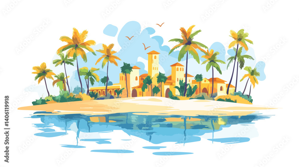 Obraz premium Luxurious Summer Beach Resort Destination with Beautiful Ocean View