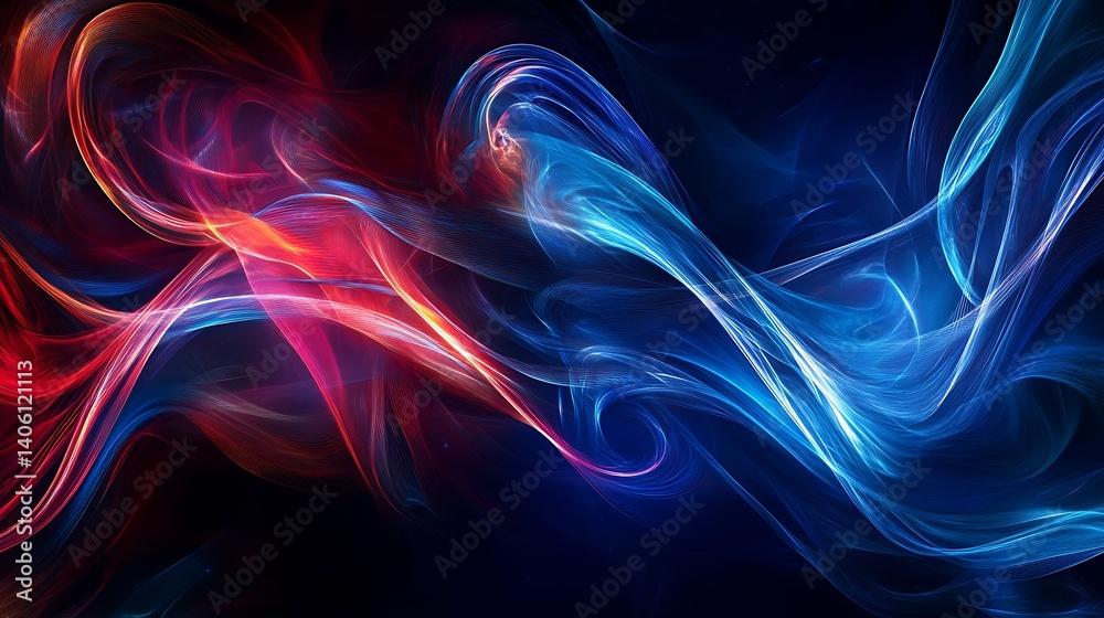 Dynamic swirling red and blue abstract patterns with vibrant luminous glow on a dark background, creating a striking and captivating visual design. Dynamic swirling red and blue abstract patterns with vibrant luminous glow on a dark background, creating a striking and captivating visual design.