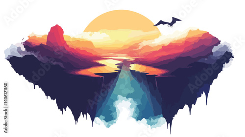 Mesmerizing Abyss Flat Landscape Vector Illustration