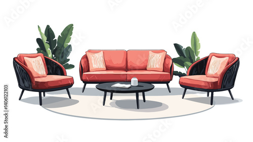 Elegant Modern Interior Design Sofa Set Flat Vector Illustration 