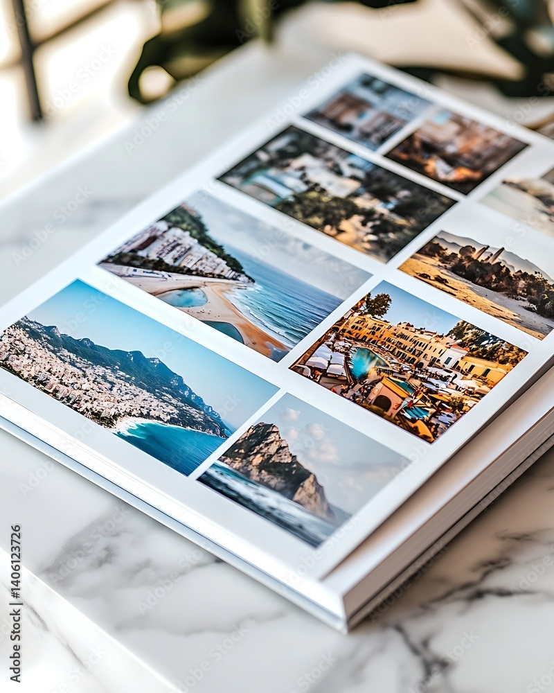 Photo book collection showcasing stunning travel destinations and beautiful landscapes : Generative AI