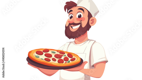 Delicious Pizza with Fun Cartoon Illustration - Perfect for Menu Design and Marketing